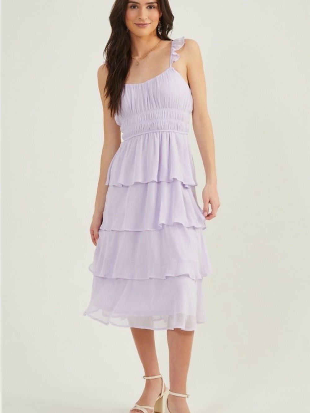 Altar'd State Lavender Tiered Ruffle Midi Dress